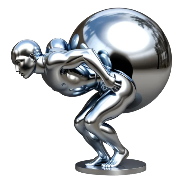 sorayama Sisyphus carrying big sphere on his back sculpture sticker