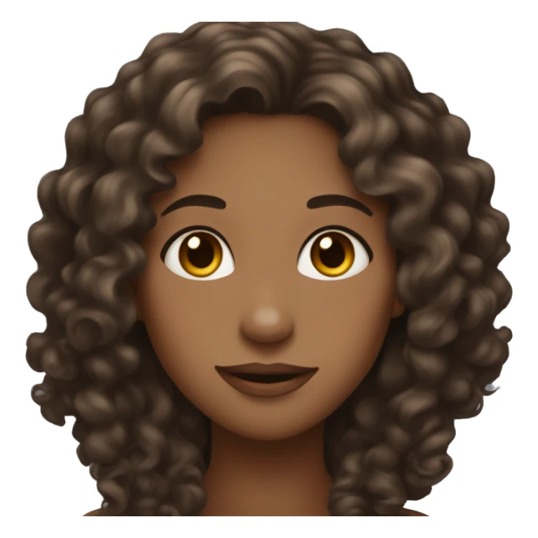 pretty brown woman with long curly dark brown hair and blushing sticker