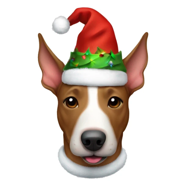 all brown bull terrier head with Christmas hat sticker