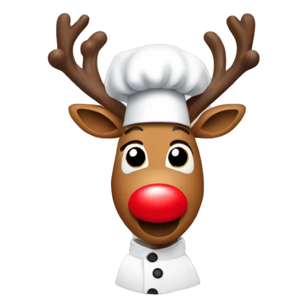 Rudolph, the red nose reindeer with a chefs hat on sticker