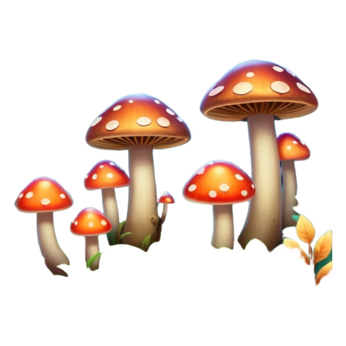 A stylized fantasy forest with glowing mushrooms and colorful leaves. sticker