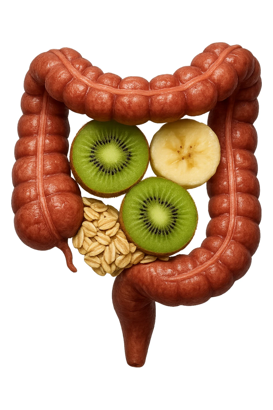 avena, kiwi e banana all'interno di un colon umano anatomico realistico, iperrealistico 4k sticker