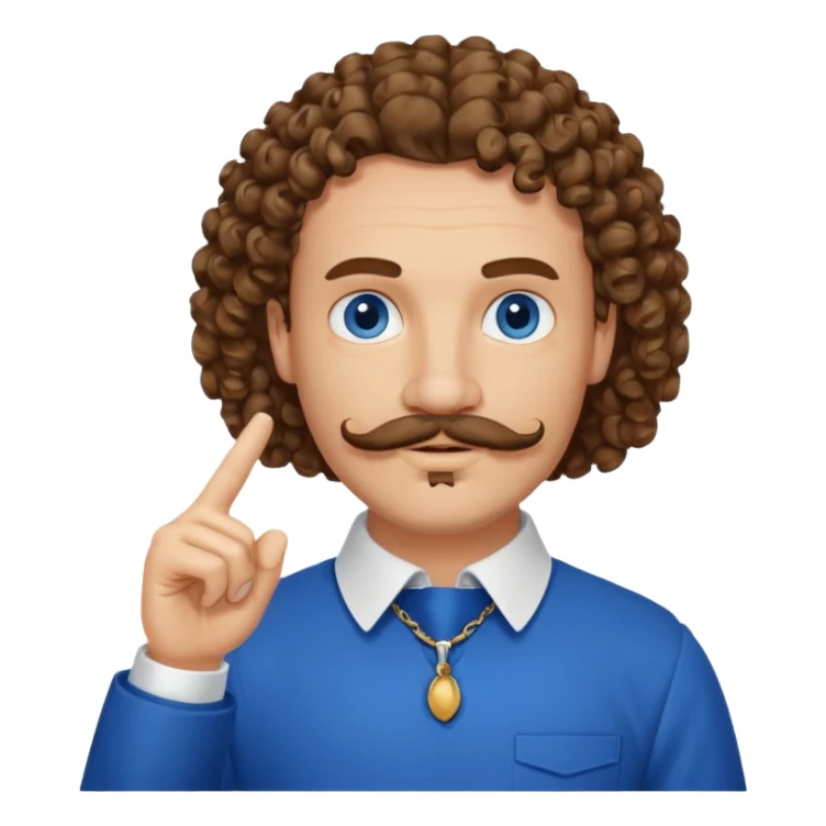 French writer Corneille, brown mi-long curly hair, bold on the forehead, moustache, goatee, dressed with a collar,blue eyes, with the finger up sticker