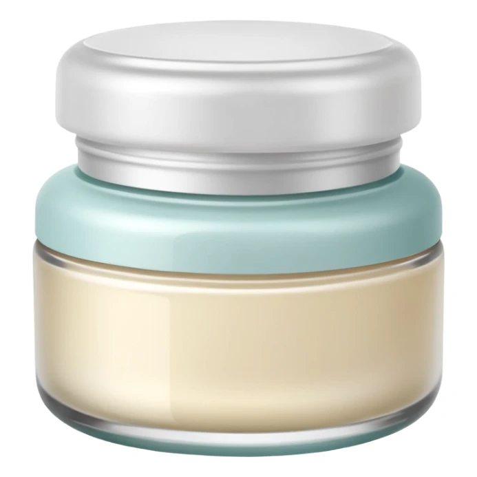 small elegant jar with rounded base and smooth screw-on lid, soft pastel or white tones, slightly translucent or frosted, skincare use, no label, no fingers, no extras, soft lighting, subtle shadows, emoji scale sticker