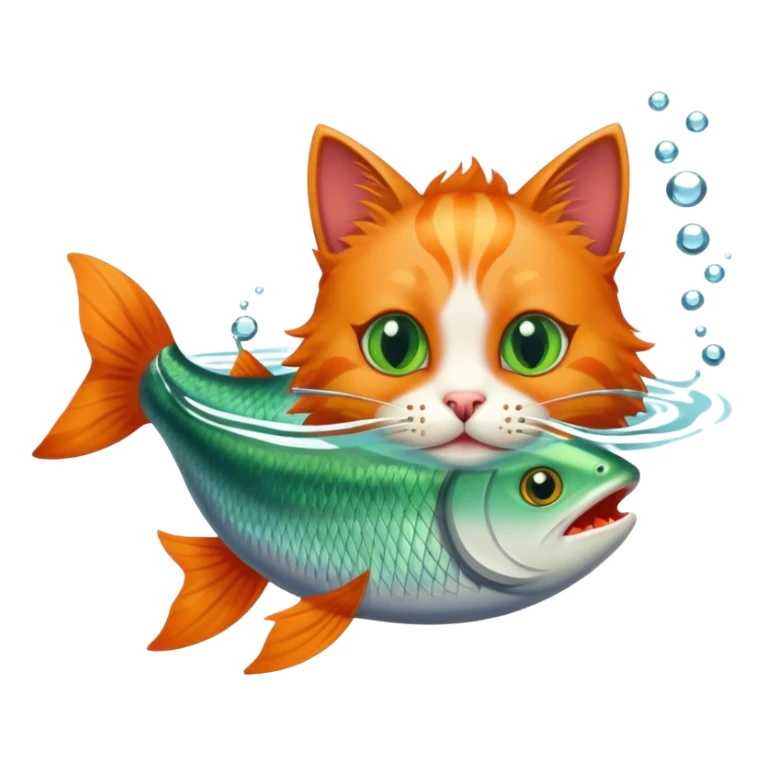 Cat swimming with a fish in their mouth sticker