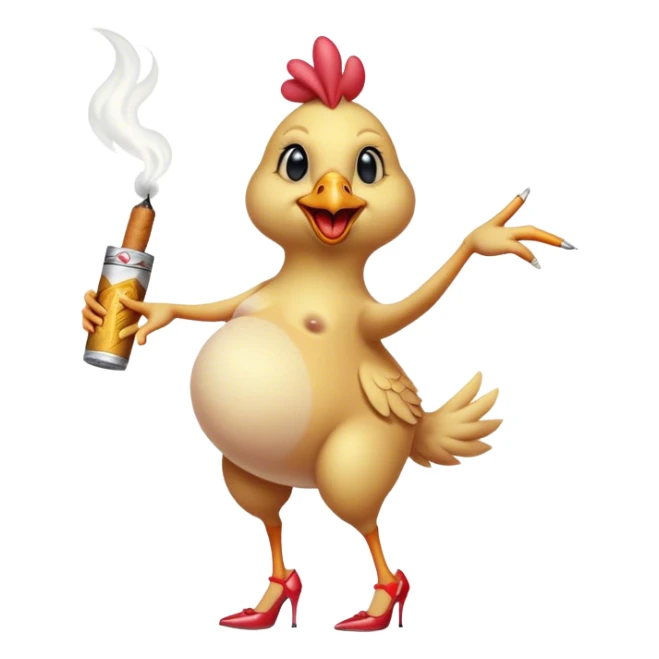 Dancing pregnant chicken chick troll hybrid with high heels and cigarette sticker