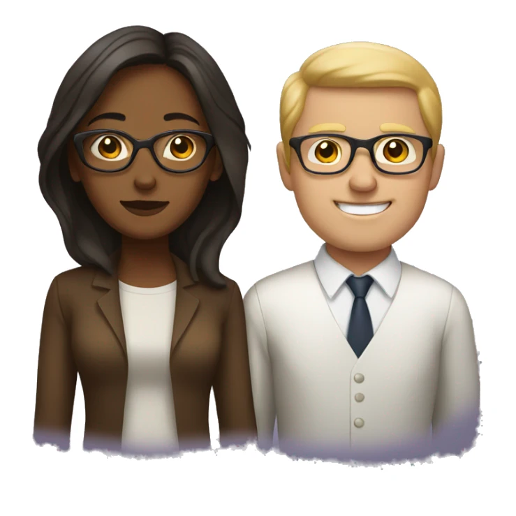 brown woman and white man with glasses sticker