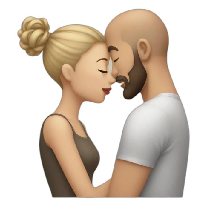 Brunette girl kissing a bald beard man sticker