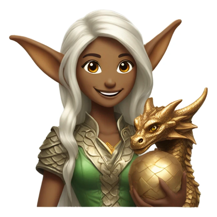 an elf woman login holding jolly bronze dragon sticker