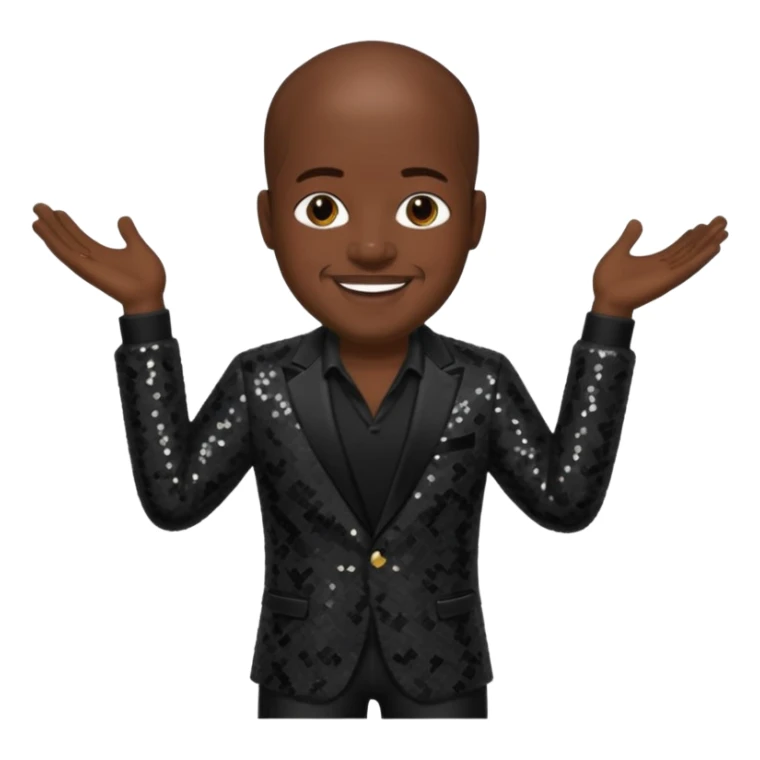 Will Downing with dark brown hair, black sequin outfit sticker