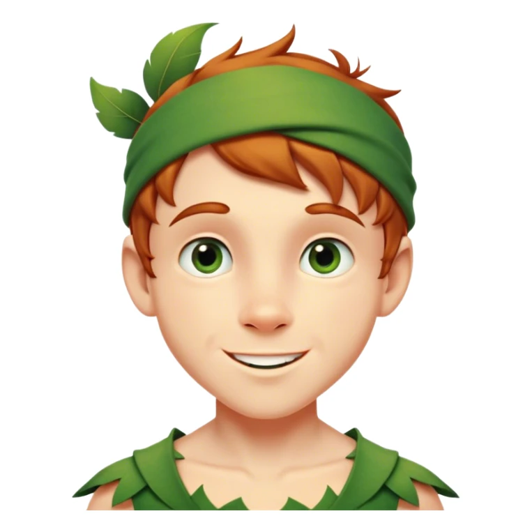 Cinematic Realistic Peter Pan Portrait, head tilted playfully and inquisitively, capturing his mischievous smile and twinkling eyes. The intricacies of his whimsical attire and the soft interplay of natural light bring to life his adventurous energy and childlike charm with a hint of daring strength. sticker