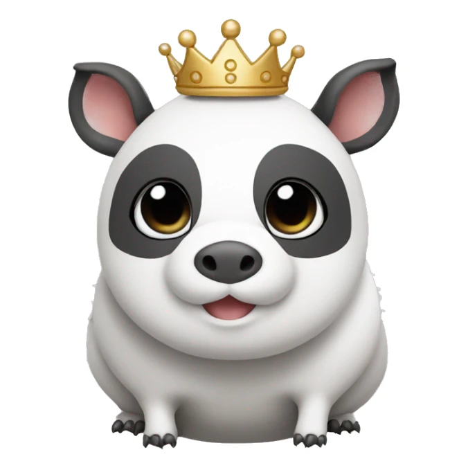 Black and white armadillo pig panda centipede armadillo  wearing a crown cute face sticker