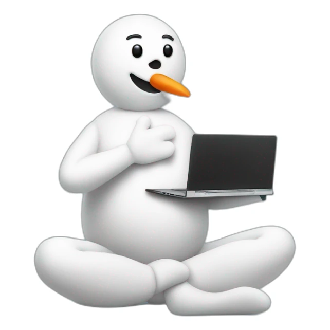 snowman in a yoga position holding a laptop sticker