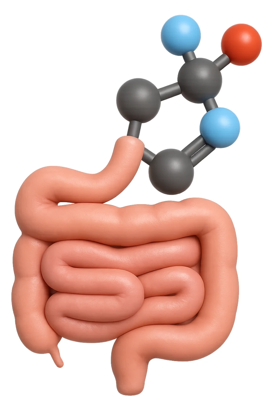 emoji stile iphone in 3d di istamina molecola con intestino, iperrealistico 4k sticker