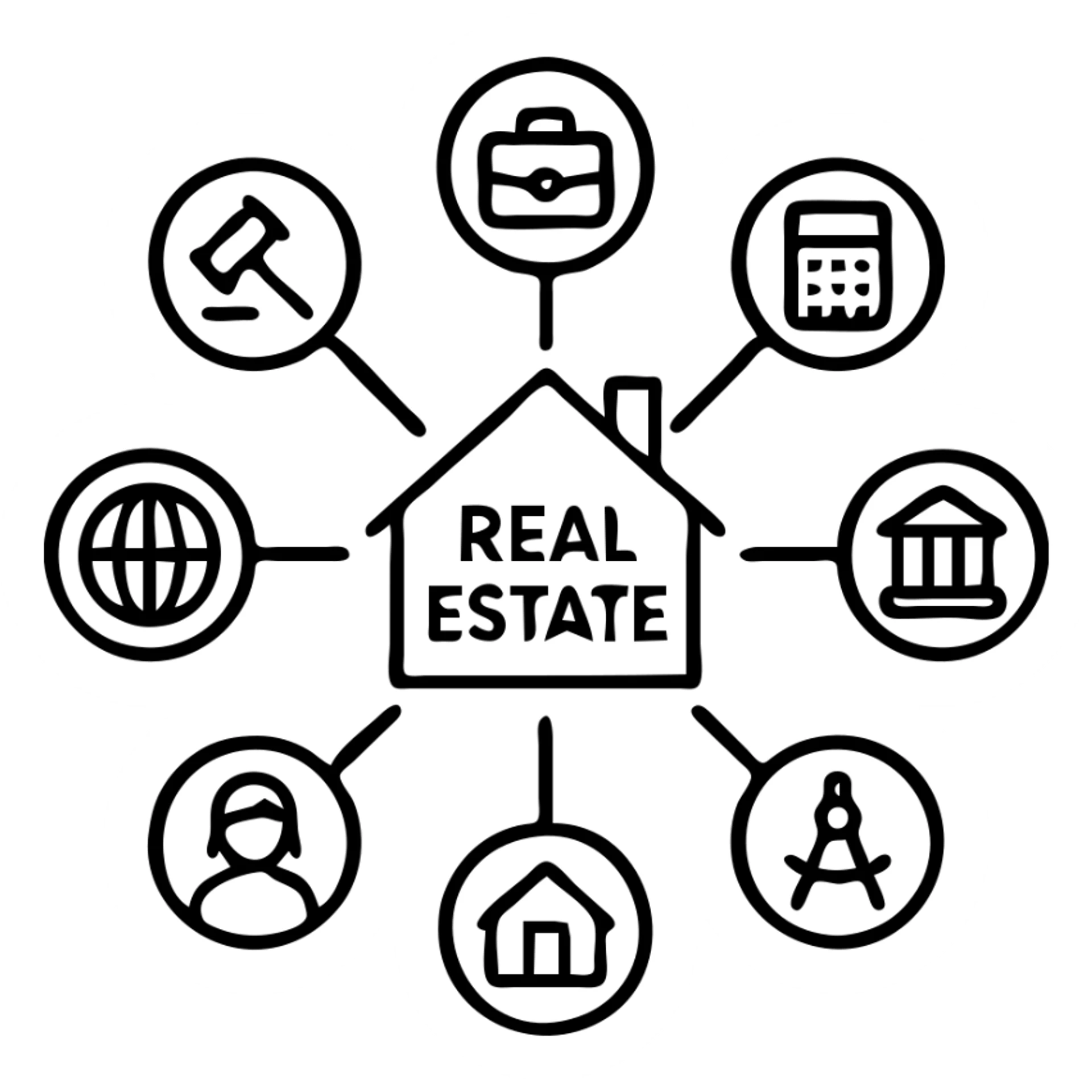 Ícono de real estate que refleje que nuestro equipo cuenta con una red de aliados de élite (abogados migratorios, brokers financieros, contadores, bancos, arquitectos, property managers y más) sticker