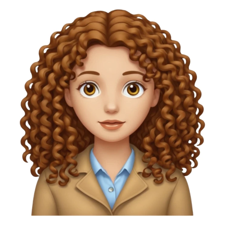 pale woman with ne meter long brown curly hair, middle part sticker