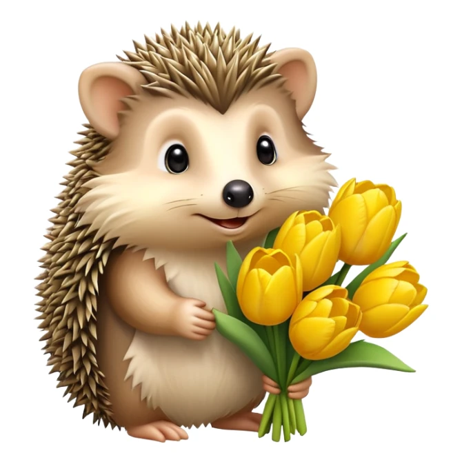 cute hedgehog holding a bouquet of yellow tulips sticker