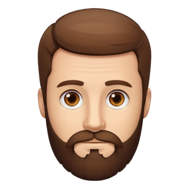 man with short brown hair, brown eyes, and has a brown beard. absolutely no forehead wrinkles  sticker