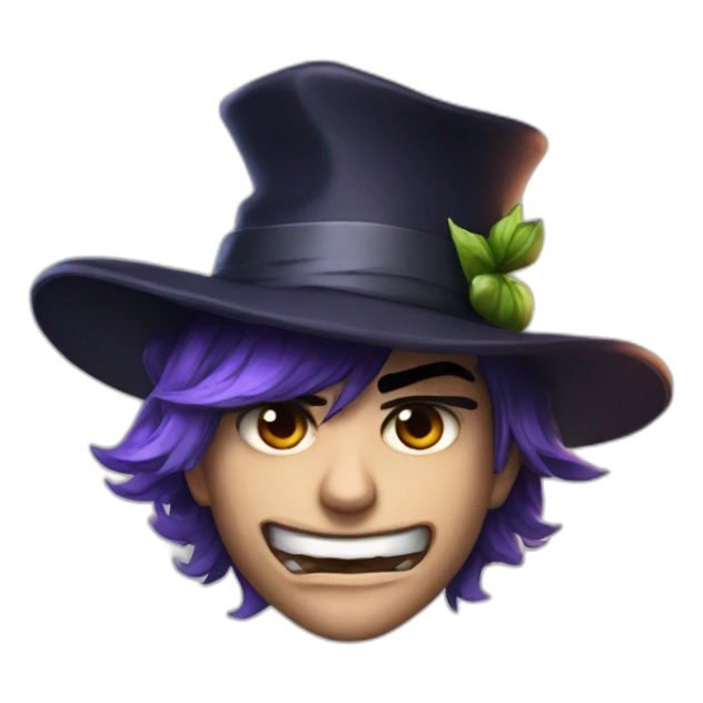 Ace Trappola from Twisted Wonderland with a hat, angry face sticker