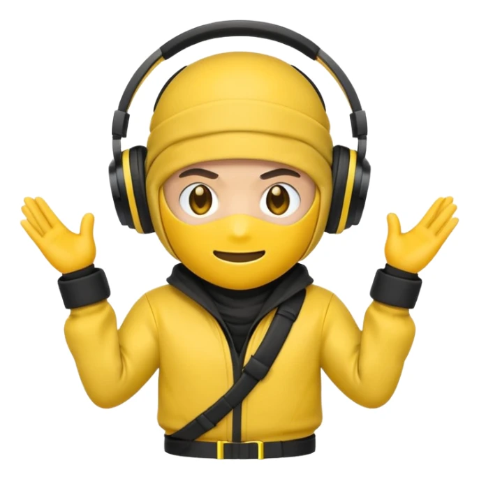 Make a customized yellow  emoji that has dj headphones on and a ninja outfit sticker