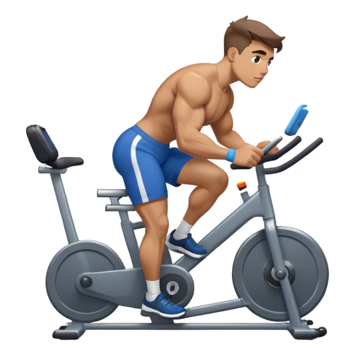 buff guy blue shorts grey stationary bike sticker