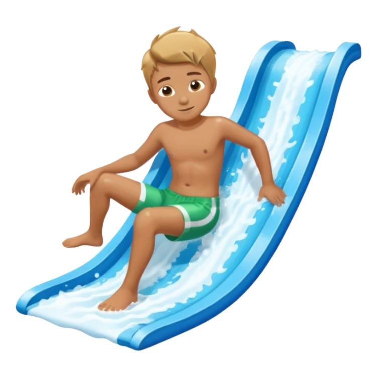a boy that is sliding on his belly in ON his belly from a waterslide sticker