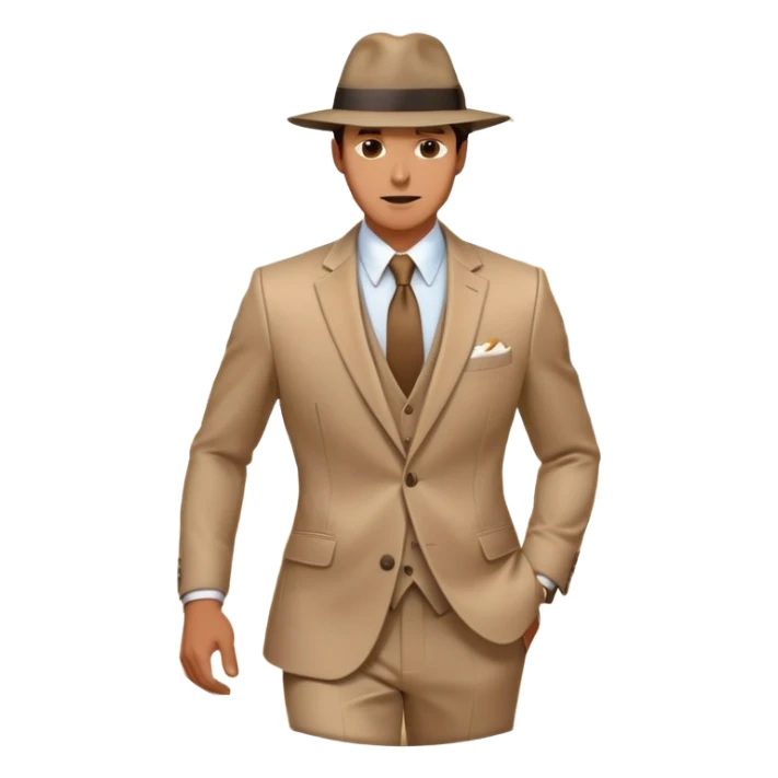 Ethereal male silhouette with suit jacket and hat, surrounded by flowing energy waves and subtle style elements, masculine fashion inspiration sticker