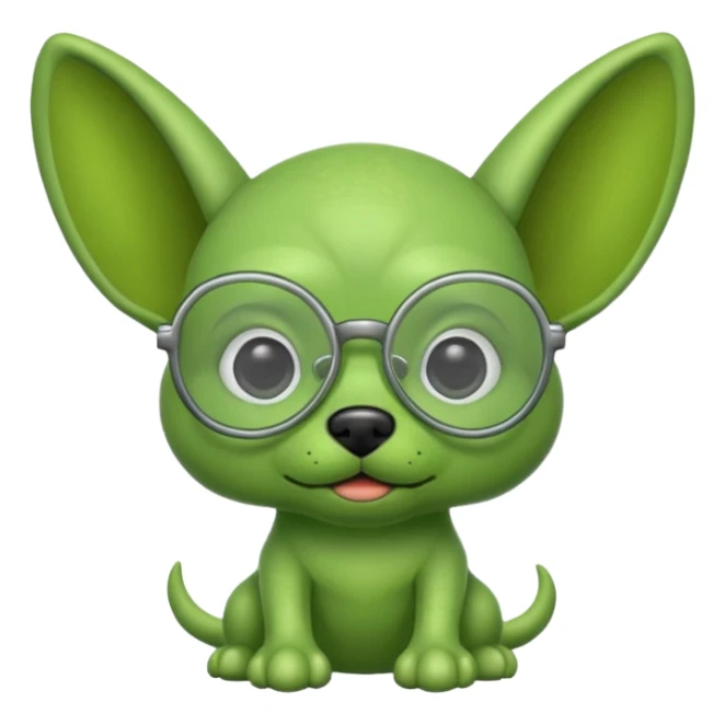 green alien dog with folded ears, wearing glassess sticker