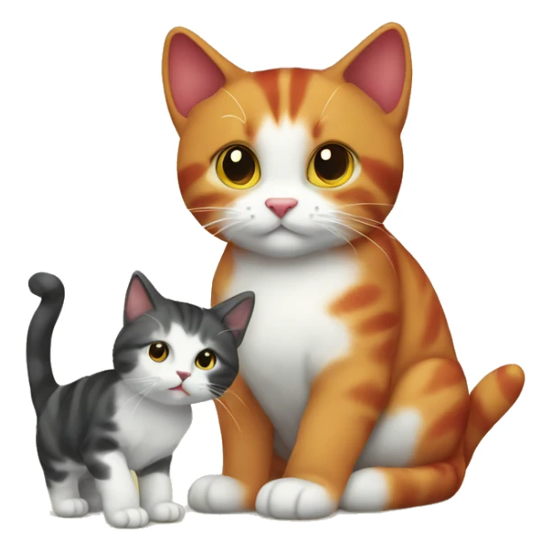 A small tricolour cat playing with a big red cat sticker