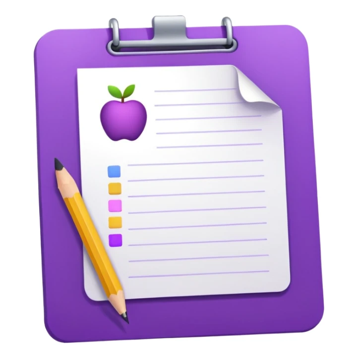 Google Form icon, purple sheet with a pencil, Apple emoji style sticker