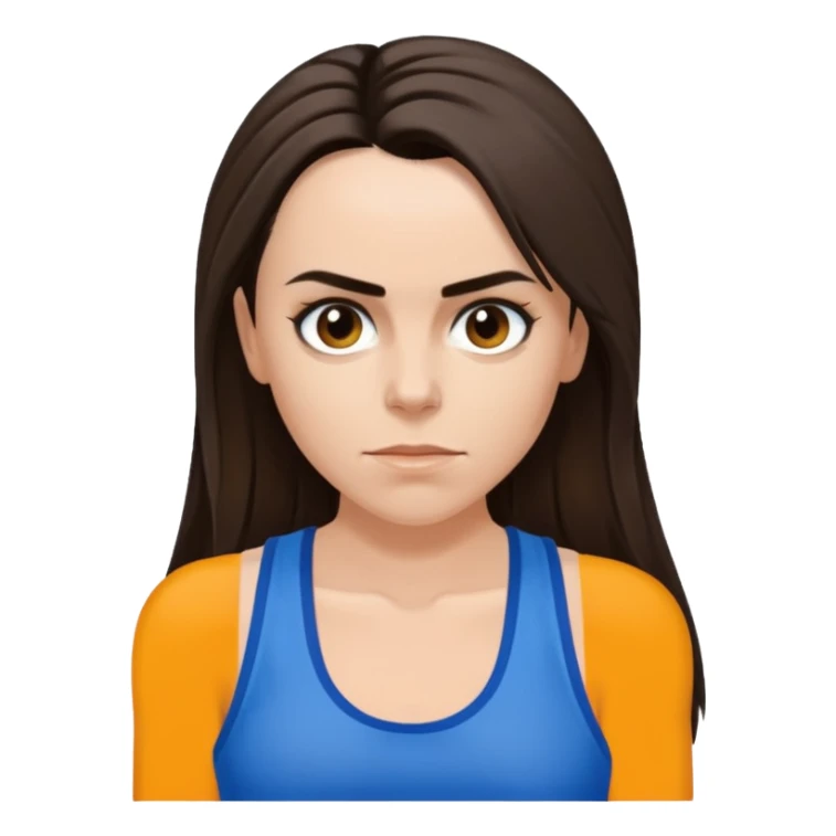 Melanie C with hazel eyes, dark brown long ponytail hair, blue tank top sticker