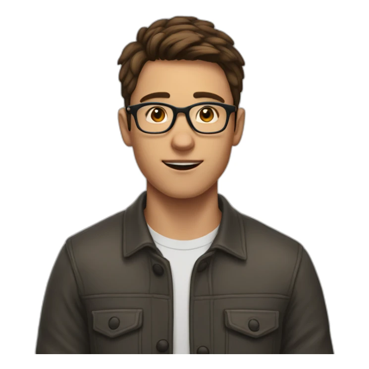 short-haired, brown-haired young man wearing glasses, unable to put a key in the lock of a door sticker