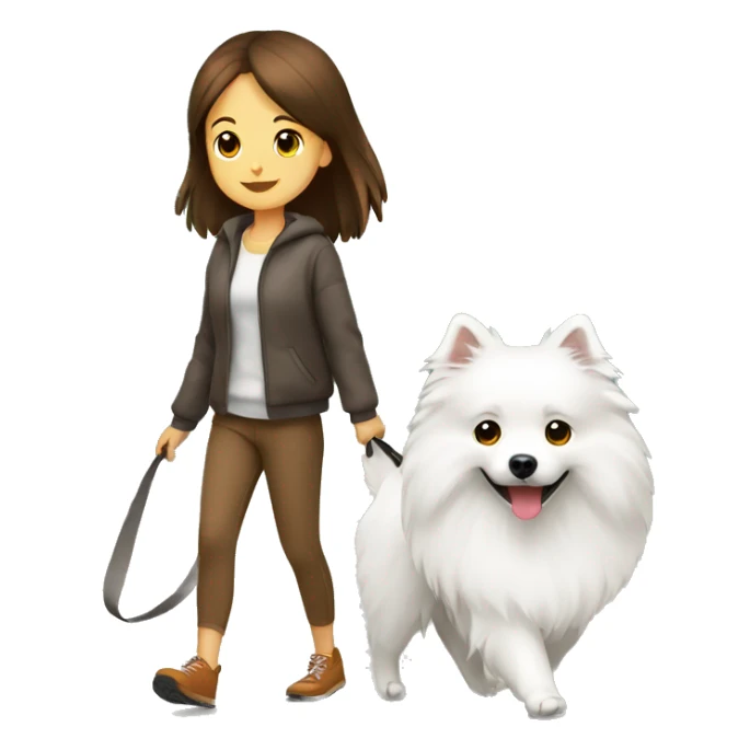 Japanese spitz dog walk with brown hair girl sticker