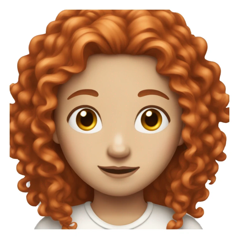 A girl with long curly red hair and a completely white face sticker