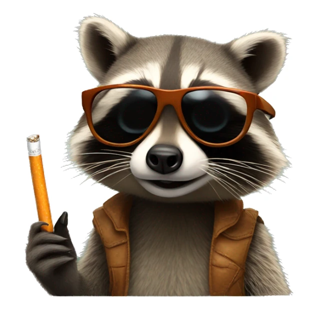 Raccoon with sunglasses and cigarette sticker