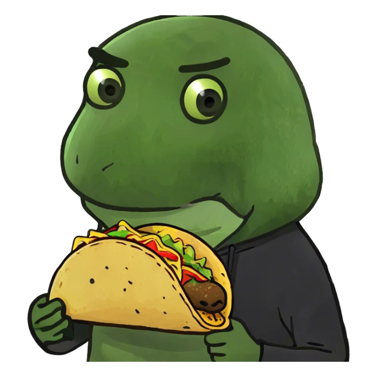 Guy holding a taco with black hoodie mysterious sticker