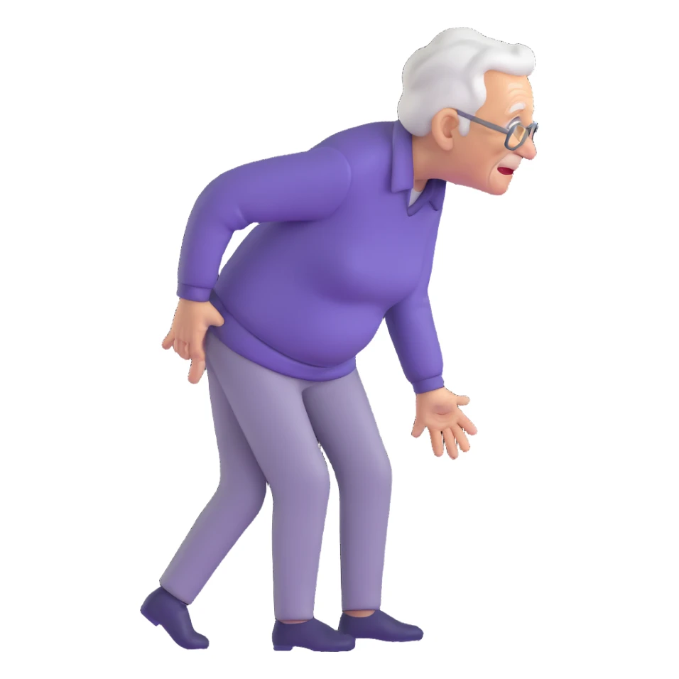 elderly person with hand on back, wincing in pain sticker