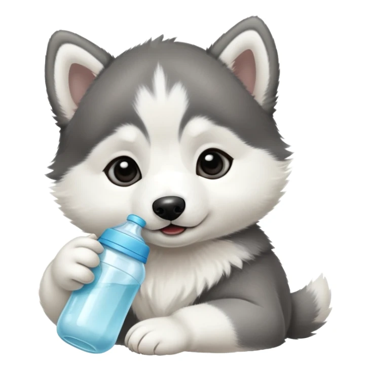 Black and white baby husky puppy drinking baby bottle sticker