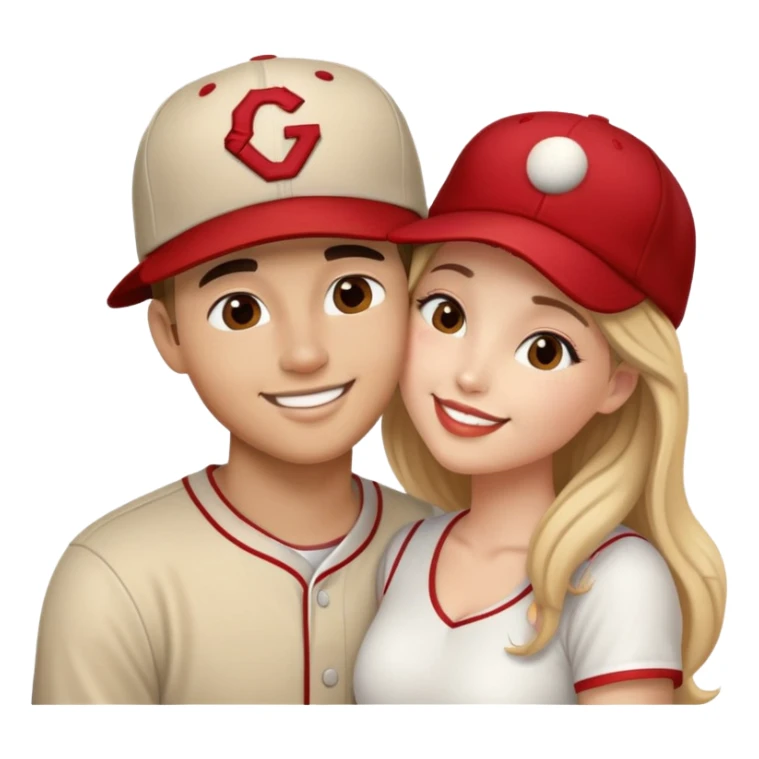Girl kissing a guy with a baseball hat on sticker