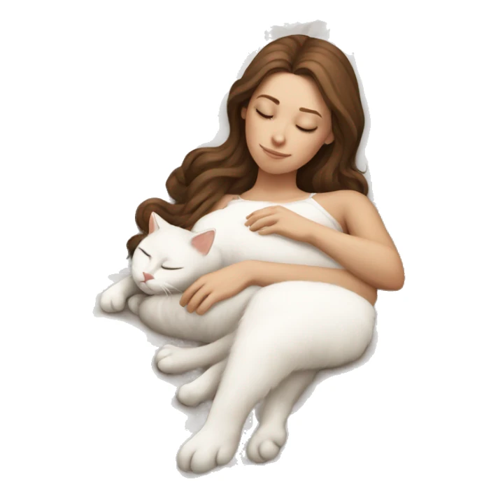 White girl brown hair sleeping with white kitty sticker