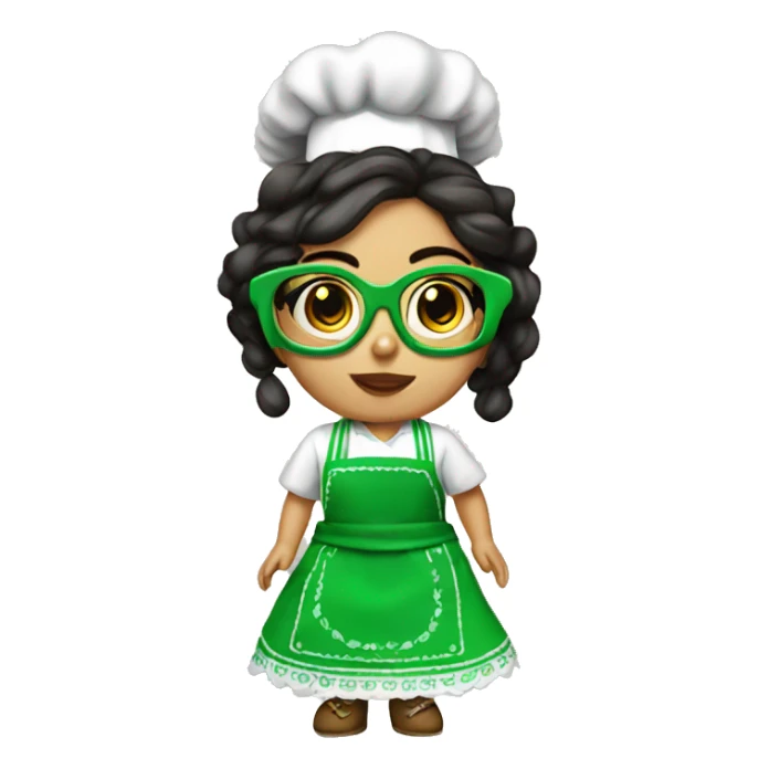 Mexican doll  big eyes green apron  with glasses cooking  sticker