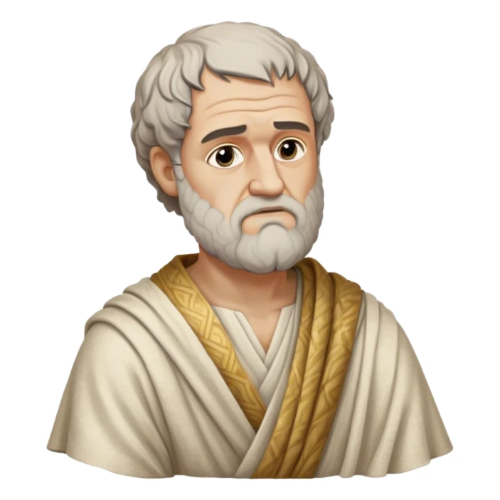 Cinematic Realistic portrait of Aristotle the philosopher, depicted as a wise, contemplative figure in detailed ancient Greek attire, with a textured draped robe and thoughtful expression, bathed in soft classical lighting that highlights his timeless intellect. sticker