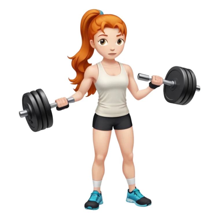 Ginger gym girl standing sideways with dumbbells and cream tank top sticker
