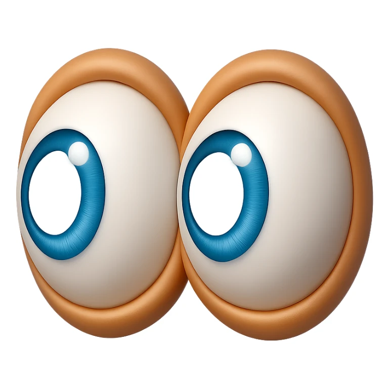 Create an eyes emoji that looks like the eyes in the reference images. Large, expressive, blue irises, 3D emoji style, no face, just the eyes, looking left. sticker