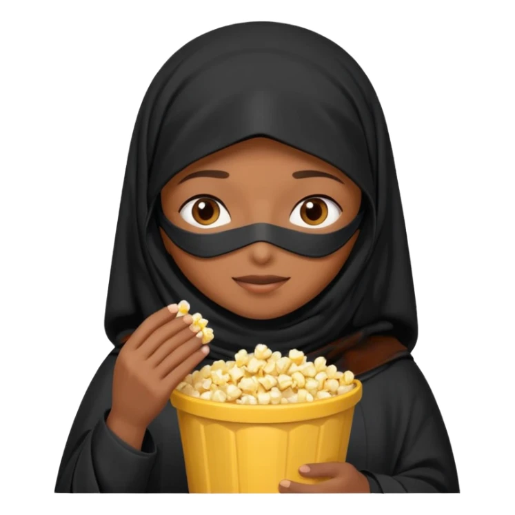 a burka cover eyes holding a bucket of popcorn sticker