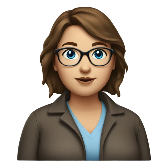 overweight brown haired woman blue eyes glasses sticker