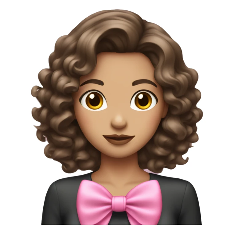 brunette girl with coquette pink bow and wavy hair sticker