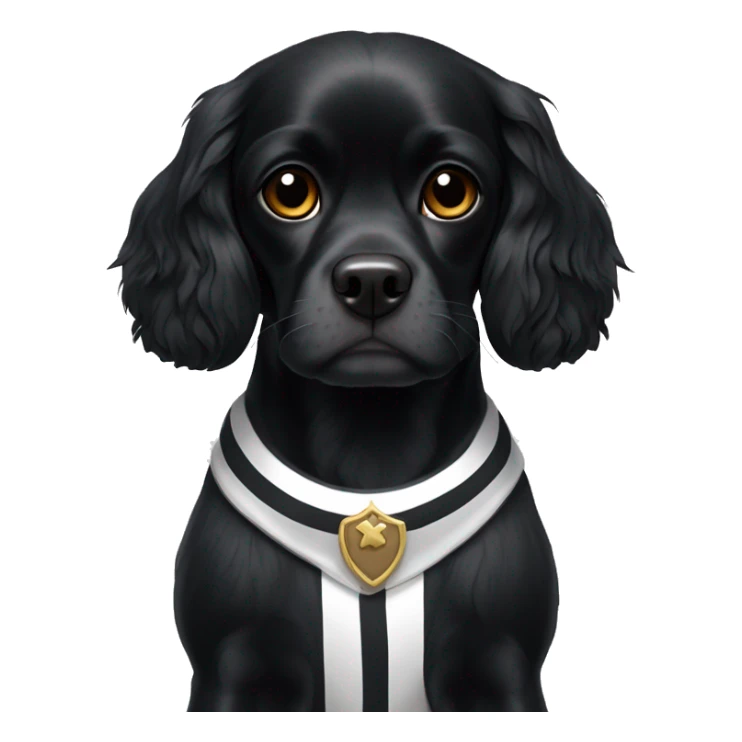 Small completely black king spaniel with black fur on face and white stripe on chest sticker