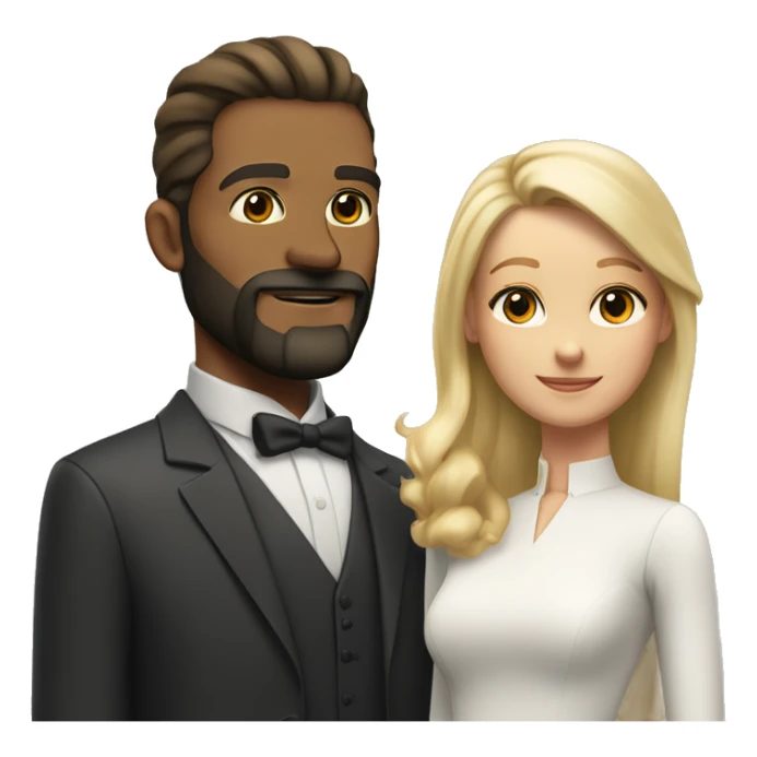 A tall man with a beard and slicked back flowy hair next to a short pretty blonde girl  sticker