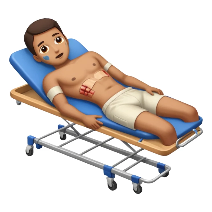 

a full-length human figure, lying down, with injuries on a stretcher sticker